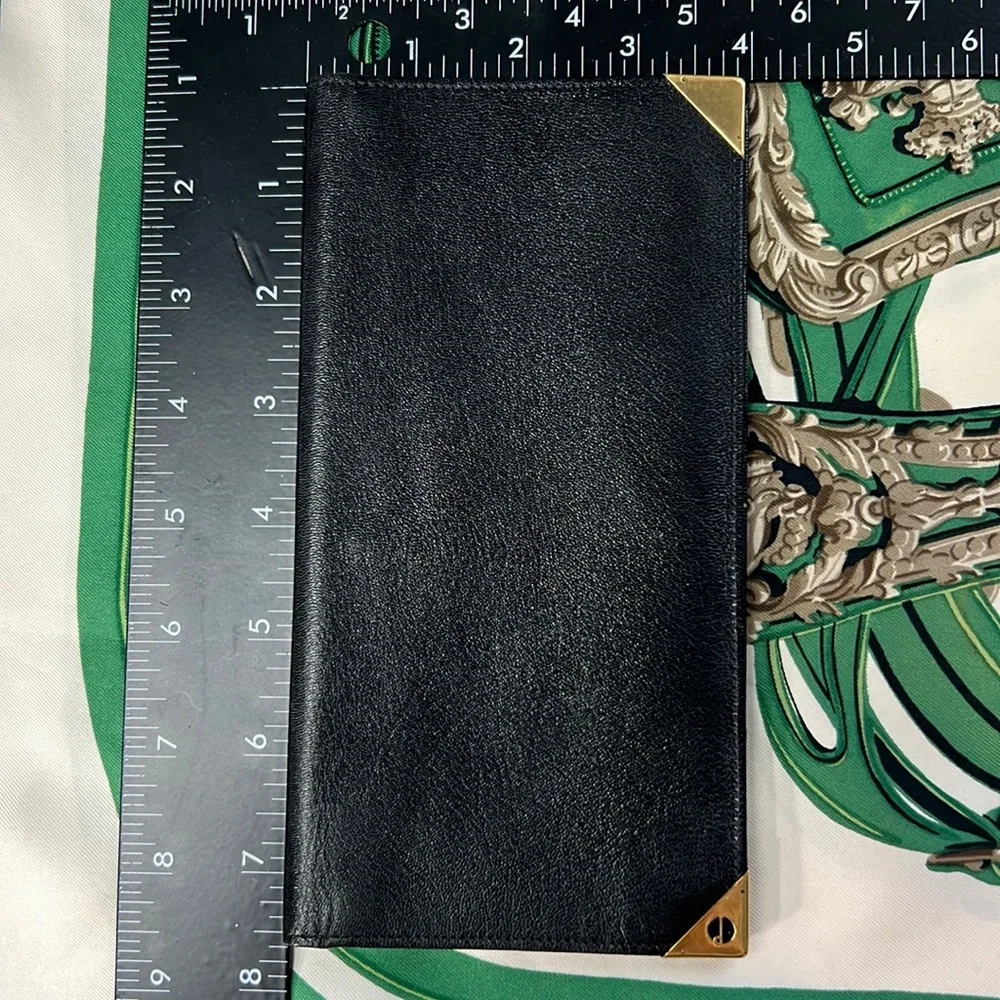 Auth. Dunhill Black Leather Long Bifold Wallet Card Bill holder 4” x 7.5”